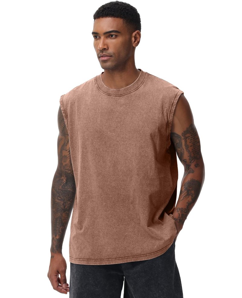 SnowElve 3 Pack Mens Workout Tank Tops Sleeveless Tee Shirts Men Muscle Shirt Gym Acid Wash T Shirts Running Beach Loose Fit Tee(ACCFBK,3XL)