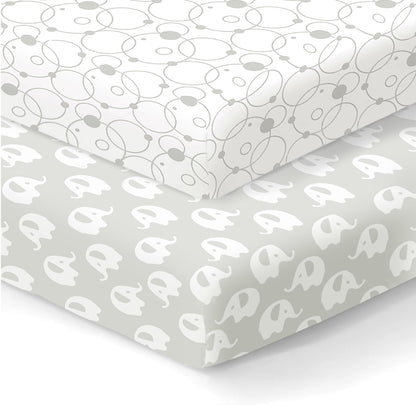 100% Organic Cotton Fitted Sheets for Graco Pack n Play, Babyletto, Pamo Babe, Hiccapop, Dream on Me, Evenflo, Baby Trend, Hygge Hush Portable/Mini Crib/Playards, Beka Bedside Bassinet 2 Pk