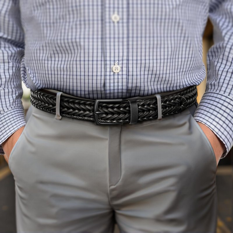 KEMISANT Men Belt, Braided Belt Comfortable For Men Casual Jean Golf 1 3/8"(Black,30"-34" Waist Adjustable)