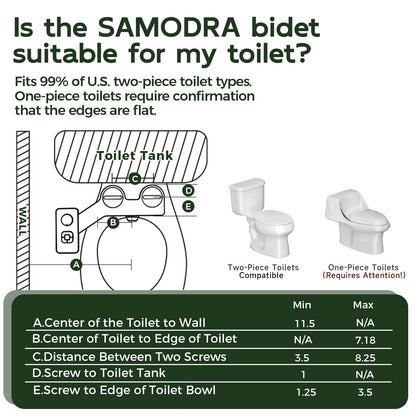 SAMODRA Bidet Attachment, Non-Electric Cold Water Bidet Toilet Seat Attachment with Pressure Controls, Retractable Self-Cleaning Dual Nozzles for Frontal & Rear Wash - Black