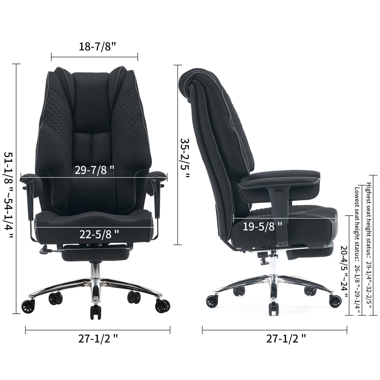 EXCEBET Big and Tall Office Chair 400lbs Wide Seat, Leather High Back Executive Office Chair with Foot Rest, Ergonomic Chairs Lumbar Support for Lower Back Pain Relief (Mesh Black)