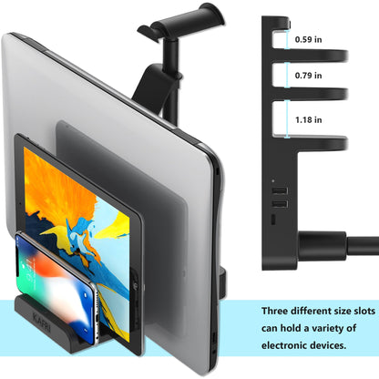 KAFRI Headphone and Controller Stand with USB A&C Charger, Desk Gaming Accessories Headset Holder with USB Charging Port and 2 AC Outlets, Switch/Phone Storage Organizer, Gamer Gift for Men Boyfriend