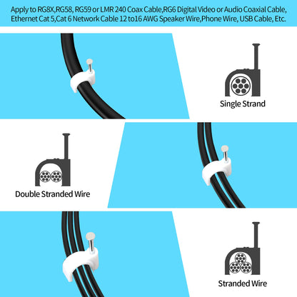 Abnii Cable Clips, 400 Pcs, 4mm 6mm 8mm 10mm, Wire Wall Clips with Steel Nails, Ethernet Cable Clips, Cable Tacks Coax Cable Clips, RG6 RG59 CAT6 RJ45 Cable Cord Clips, White…