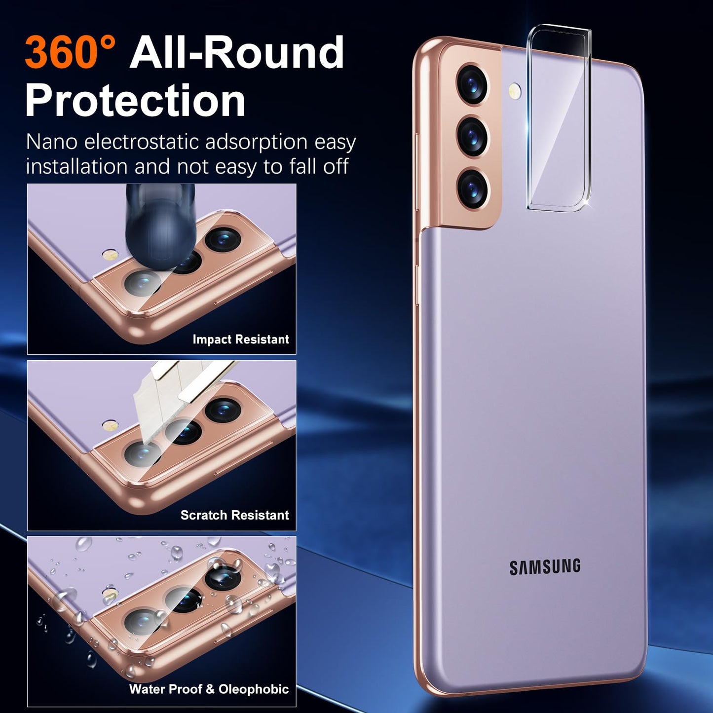 UniqueMe [2+3 Pack Compatible with Samsung Galaxy S21 5G - 6.2 inch Tempered Glass + Camera Lens Protector Screen Protector with Easy Installation Frame[9H Hardness]