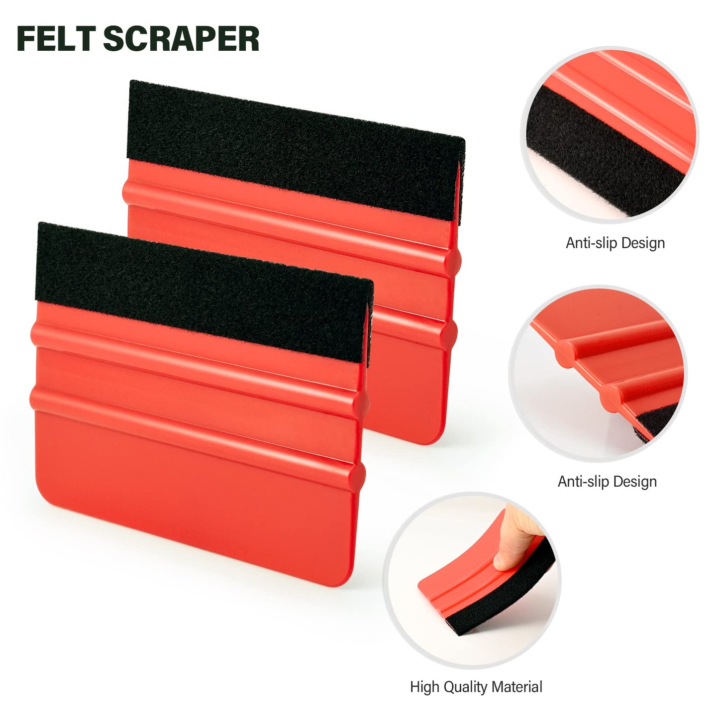 Gomake Vehicle Vinyl Wrap Window Tint Film Tool Kit Include 4 Inch Felt Squeegee, Retractable 9mm Utility Knife and Blades, Zippy Vinyl Cutter and Mini Go Corner Squeegee for Car Wrapping