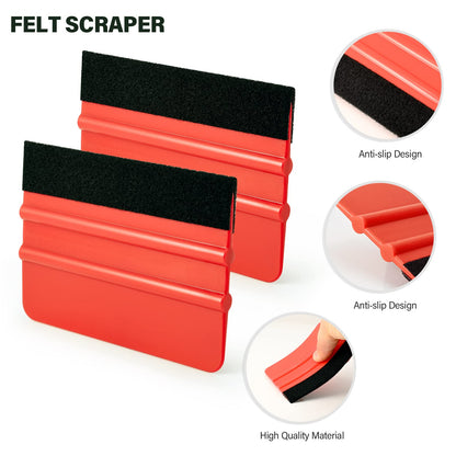 Gomake Vehicle Vinyl Wrap Window Tint Film Tool Kit Include 4 Inch Felt Squeegee, Retractable 9mm Utility Knife and Blades, Zippy Vinyl Cutter and Mini Go Corner Squeegee for Car Wrapping