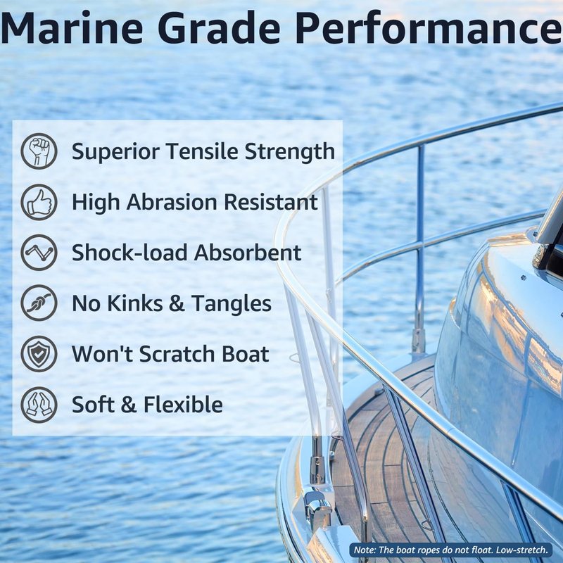 PACTHSD Double Braid 1/2" x 15' Boat Dock Lines (4-Pack) – Nylon Boat Ropes for Docking with 12" Spliced Eye – Heavy Duty Marine Rope – Soft & Durable Boat Lines for Pontoon and Light Boat (Navy Blue)