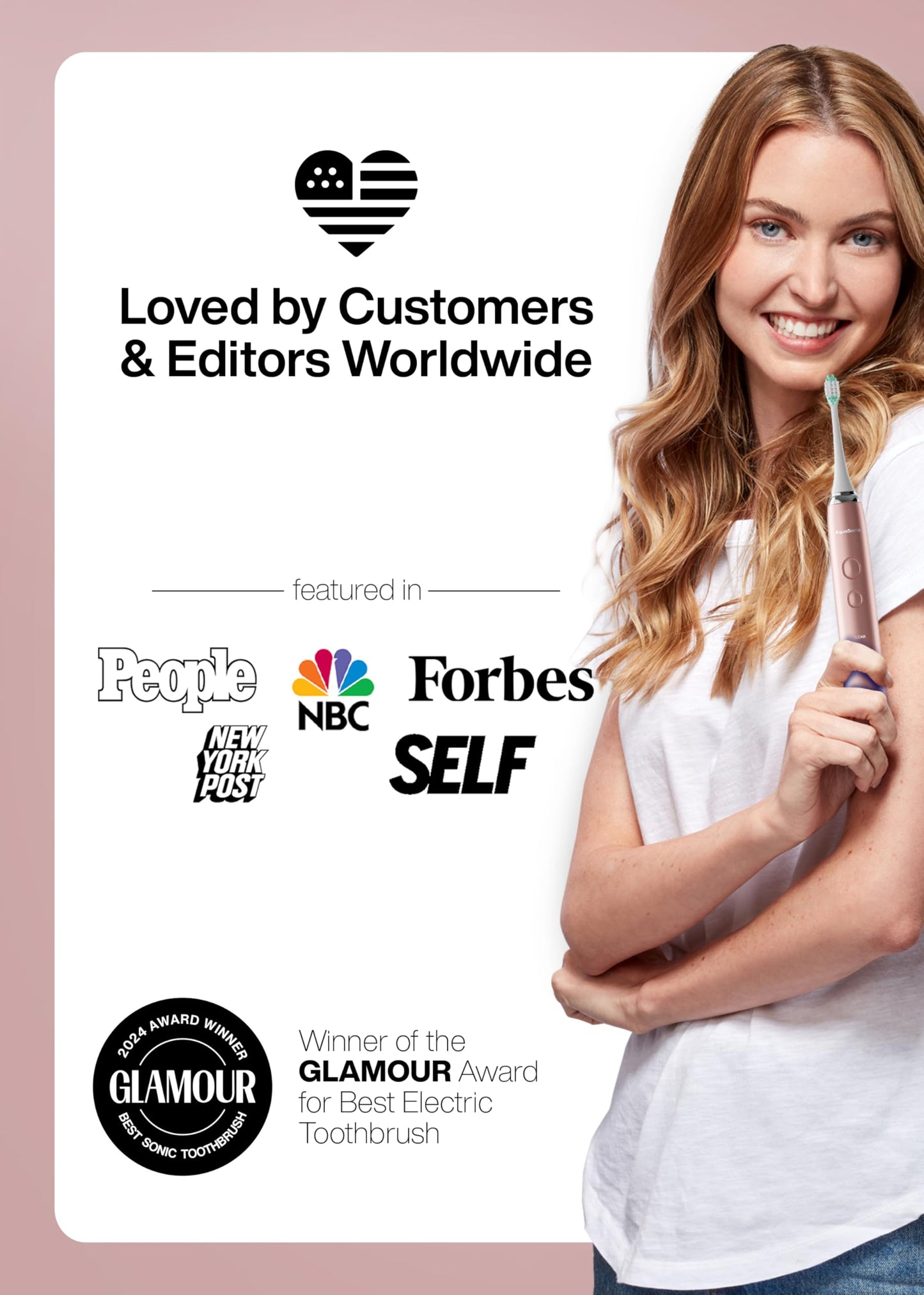 Aquasonic Vibe Series Ultra Whitening Toothbrush ADA Accepted Electric Toothbrush - 8 Brush Heads & Travel Case - Ultra Sonic Motor & Wireless Charging - 4 Modes w Smart Timer Satin Rose Gold