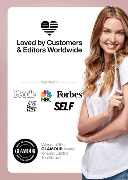 Aquasonic Vibe Series Ultra Whitening Toothbrush ADA Accepted Electric Toothbrush - 8 Brush Heads & Travel Case - Ultra Sonic Motor & Wireless Charging - 4 Modes w Smart Timer Satin Rose Gold