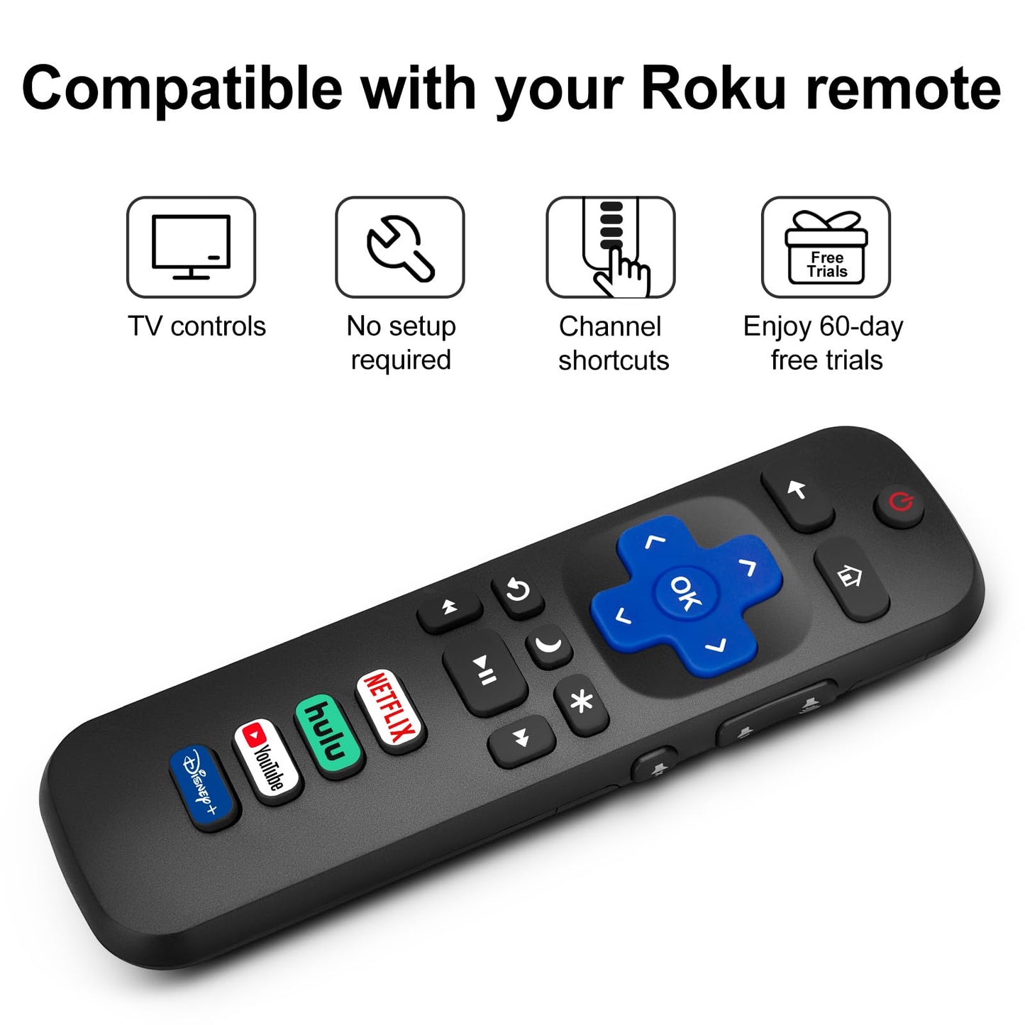 (Pack of 2) Replacement-Remote-Control for Roku-TV,Compatible for TCL Roku/Hisense Roku/Onn Roku/Philips Roku Smart TVs(Not for Roku Stick and Box)