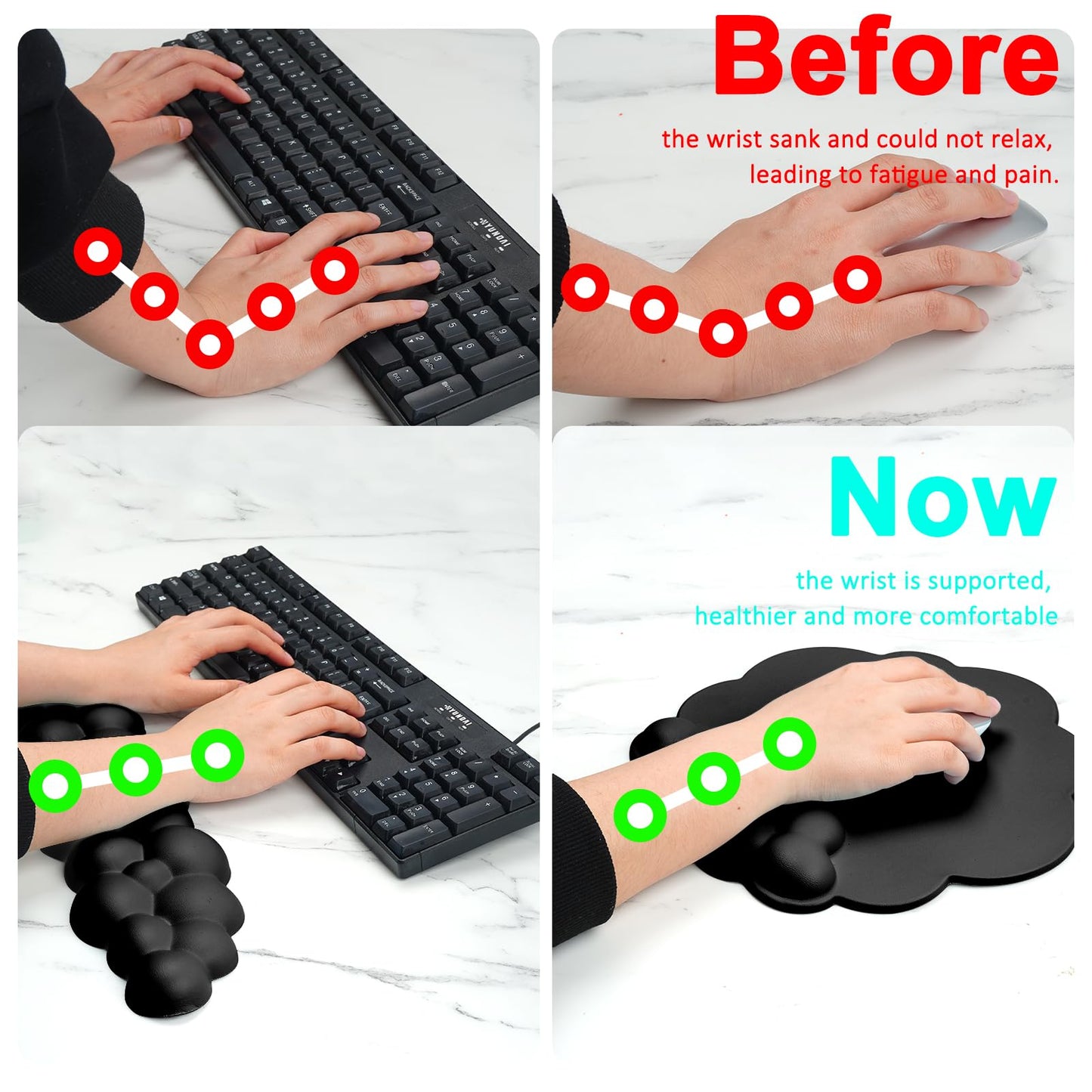 Cloud Keyboard and Mouse Wrist Rest Pad for Computer Arm Pain Relief- Ergonomic Wrist Support Mousepad with Non-Slip PU Base for Office, Gaming, and Home Use Anti-Fatigue