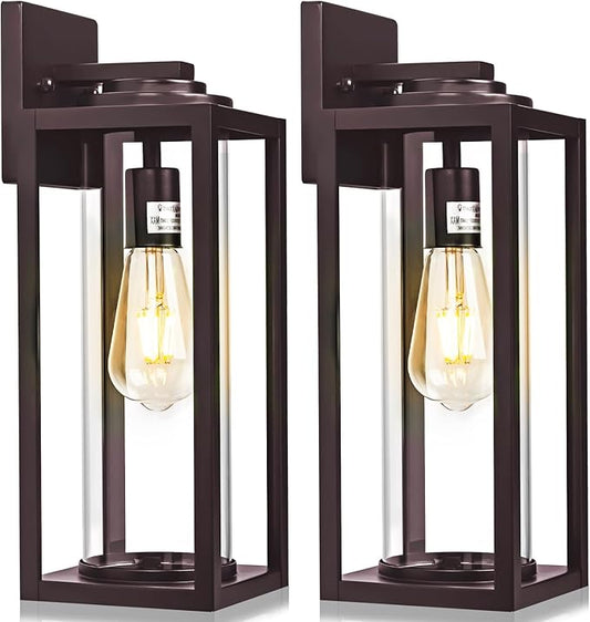 20inch Large Outdoor Wall Lights 2 Packs - Oil Rubbed Bronze Exterior Light Fixture with Clear Glass Shade, Waterproof Porch Lighting for House, Farmhouse Sconces Lantern for Front Door, Garage