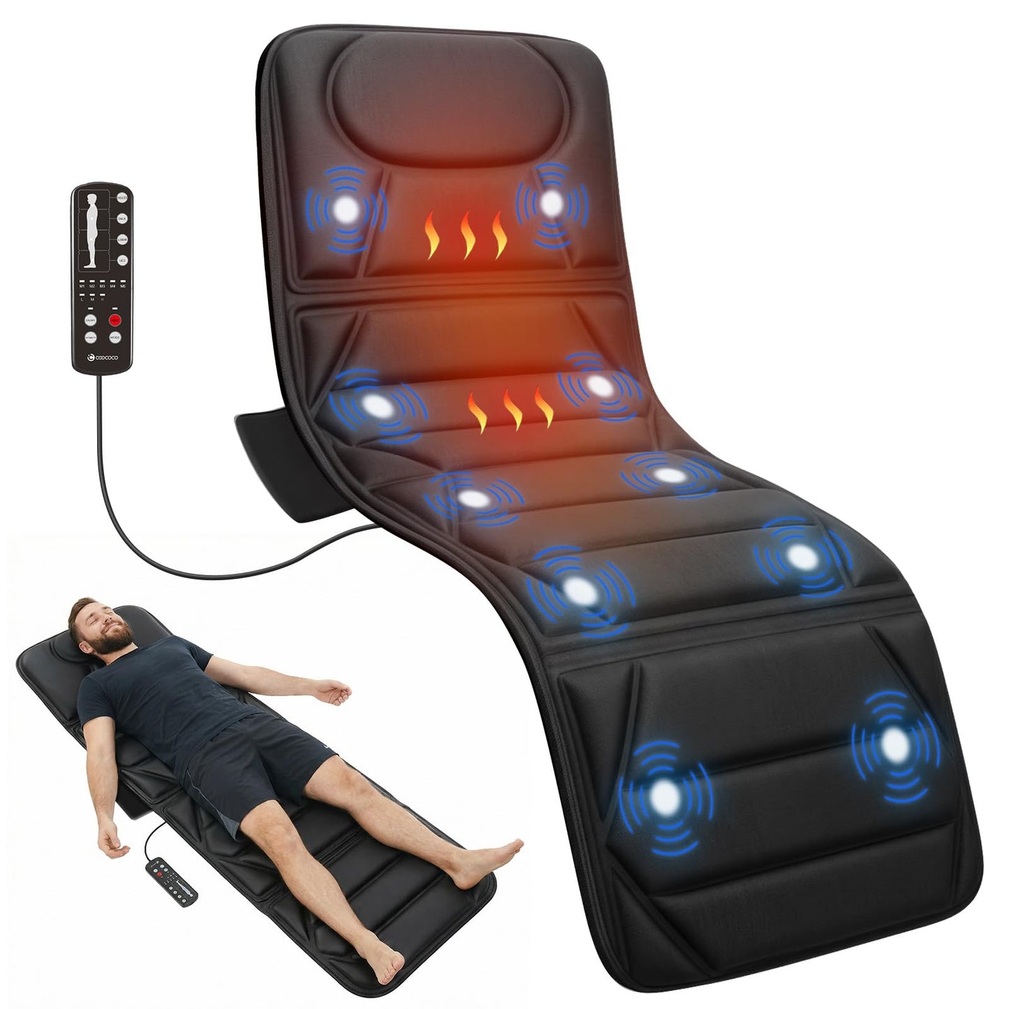 CooCoCo Full Body Massage Mat with Heat, 10 Motors Vibrating Massage Pad, Back Massager for Bed Sofa, Full Body Massage Mattress Pad, Gifts for Men Women Mom Dad Husband Wife (Vibration Only)