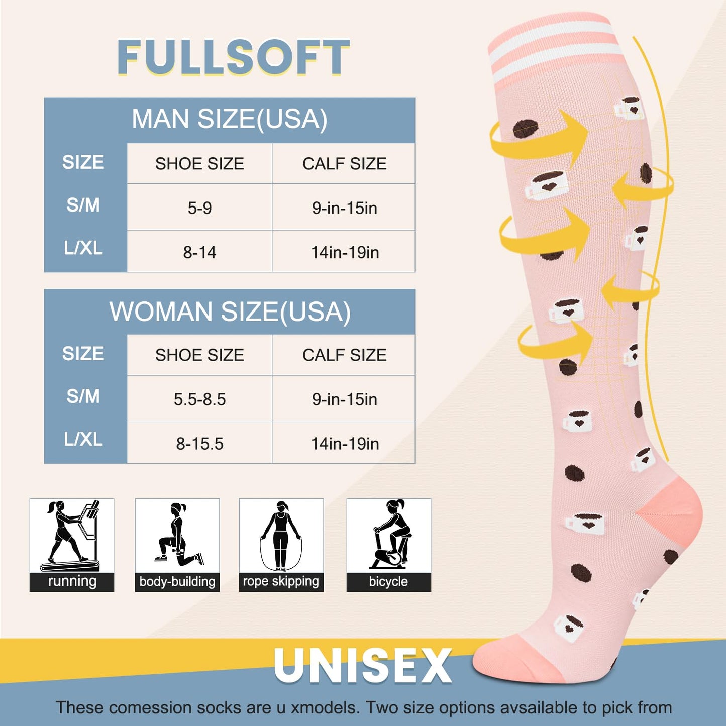 FULLSOFT 6 Pairs Compression Socks for Women and Men, 15-20 mmHg Support Knee High Socks for Nurses,Athletic,Flying(6 Pairs Animal,Large-X-Large)