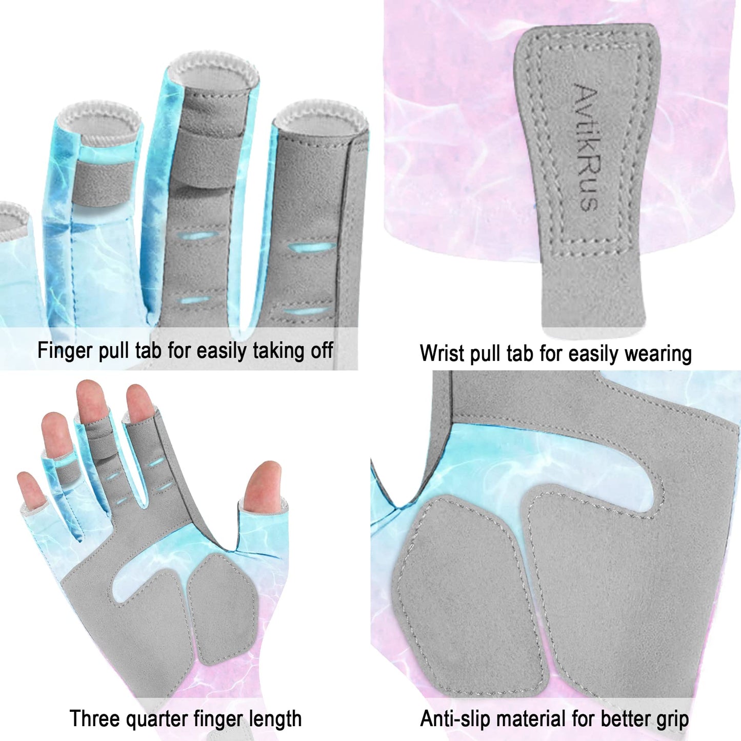 EDSRDUX Aventik UPF 50+ Fishing Gloves- Fingerless Sun Protection Fishing Gloves- Fishing Sun Gloves for Women Men Outdoor Activities. (P&G WaterWripple, M)