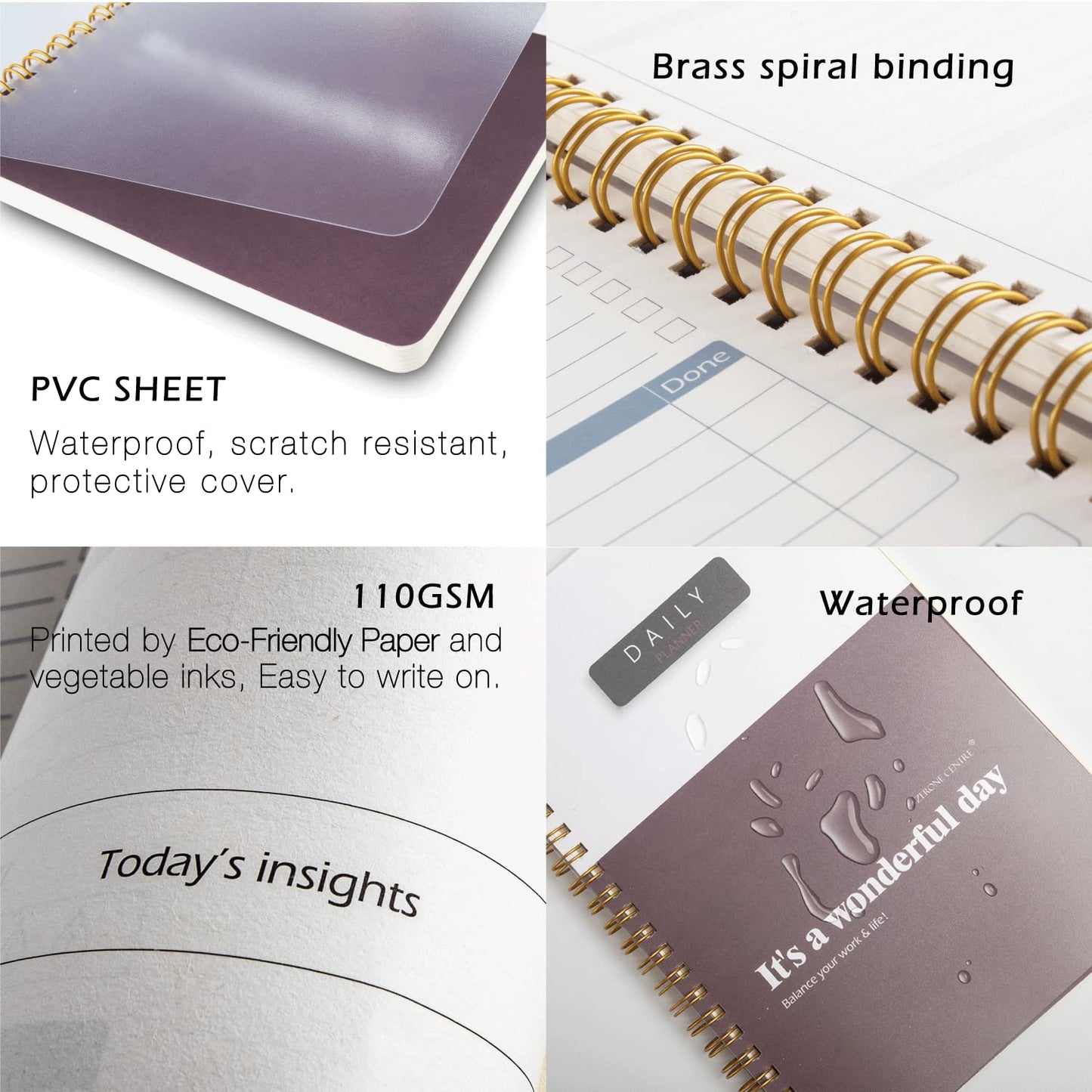 A5 Undated Daily Hourly Planner Notepad - Day Organizer Planner, 128 Pages Work Journal for Daily To do List, Notes, Water Intake and Meal Planner- Dark Wine Red