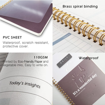 A5 Undated Daily Hourly Planner Notepad - Day Organizer Planner, 128 Pages Work Journal for Daily To do List, Notes, Water Intake and Meal Planner- Dark Wine Red