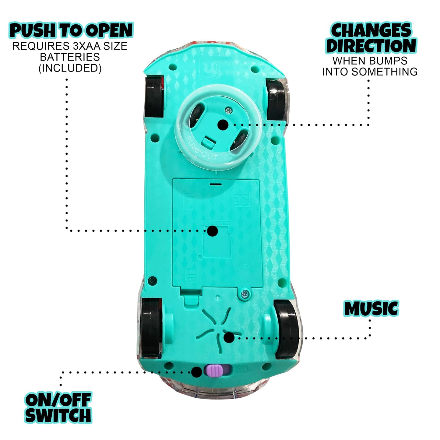 ArtCreativity Light Up Transparent Sensory Car Toy for Kids, 1PC, Bump and Go Toy Car with Colorful Moving Gears, Music, and LED Effects, Easter Toys for Toddlers, Great Birthday Gift Idea