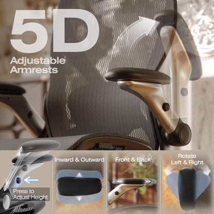 ELABEST X100 Ergonomic Office Chair with Footrest, Big and Tall Home Desk Chair with 5D Flip-Up Arms, Adjustable 3D Adaptive Lumbar Support,High Back Rolling Computer Chair, Swivel Gaming Mesh Chairs