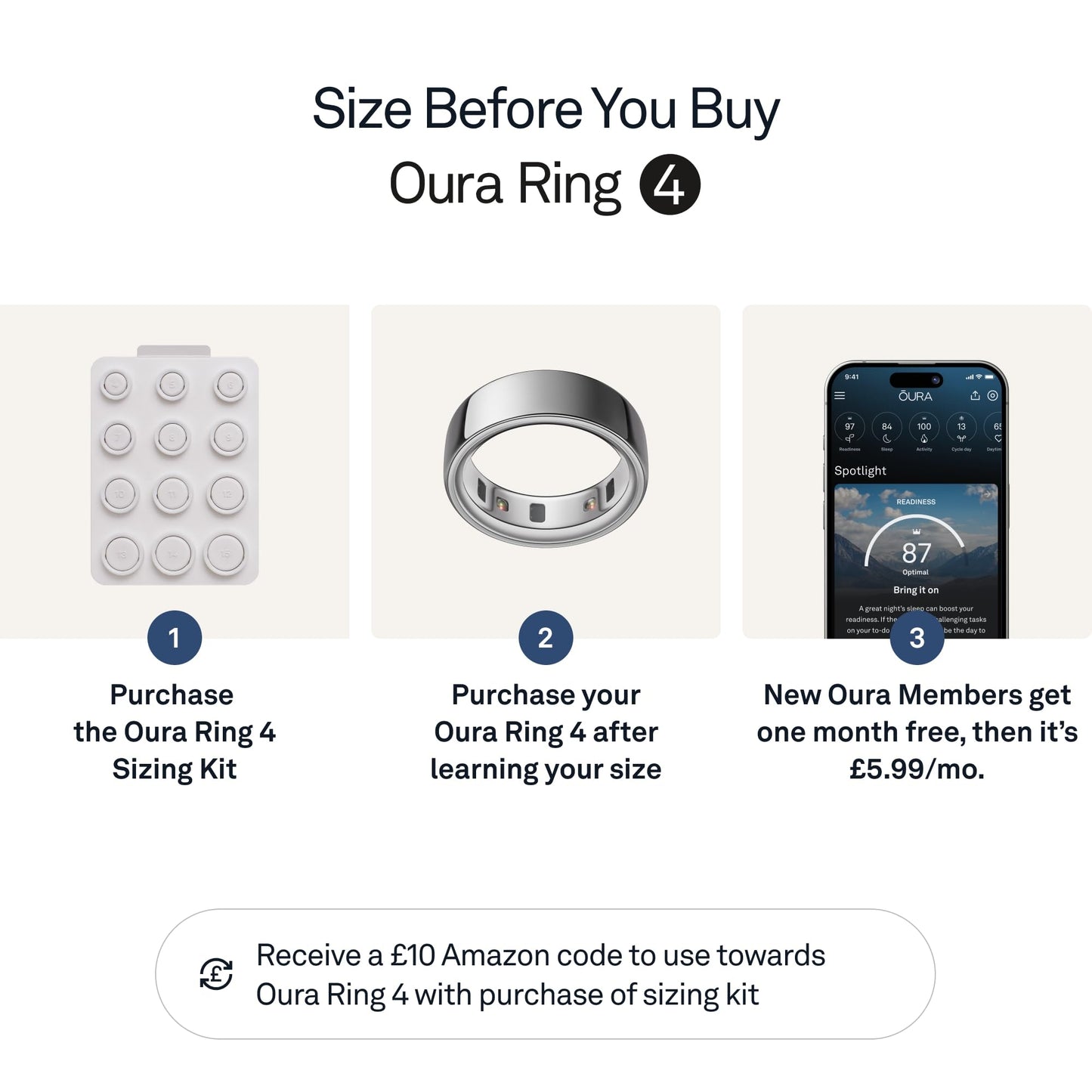 Oura Ring 4 - Silver - Size 8 - Smart Ring | Size First with Oura Ring 4 Sizing Kit | Sleep Tracking Wearable - Heart Rate - Fitness Tracker - Up to 8 Days Battery Life