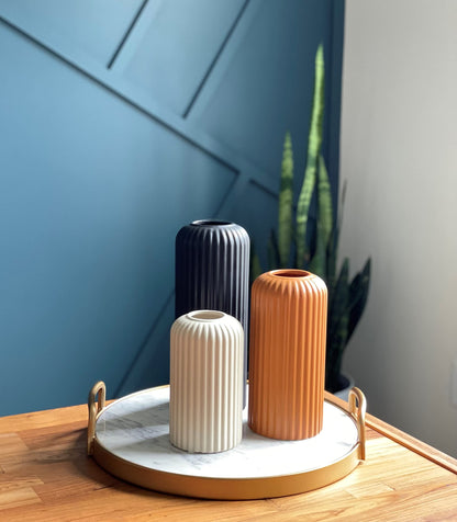 Rumi Decor Modern Ceramic Vases for Living Room, Coffee Table, Home, Fireplace, Shelf Accents, Dining Table - Black