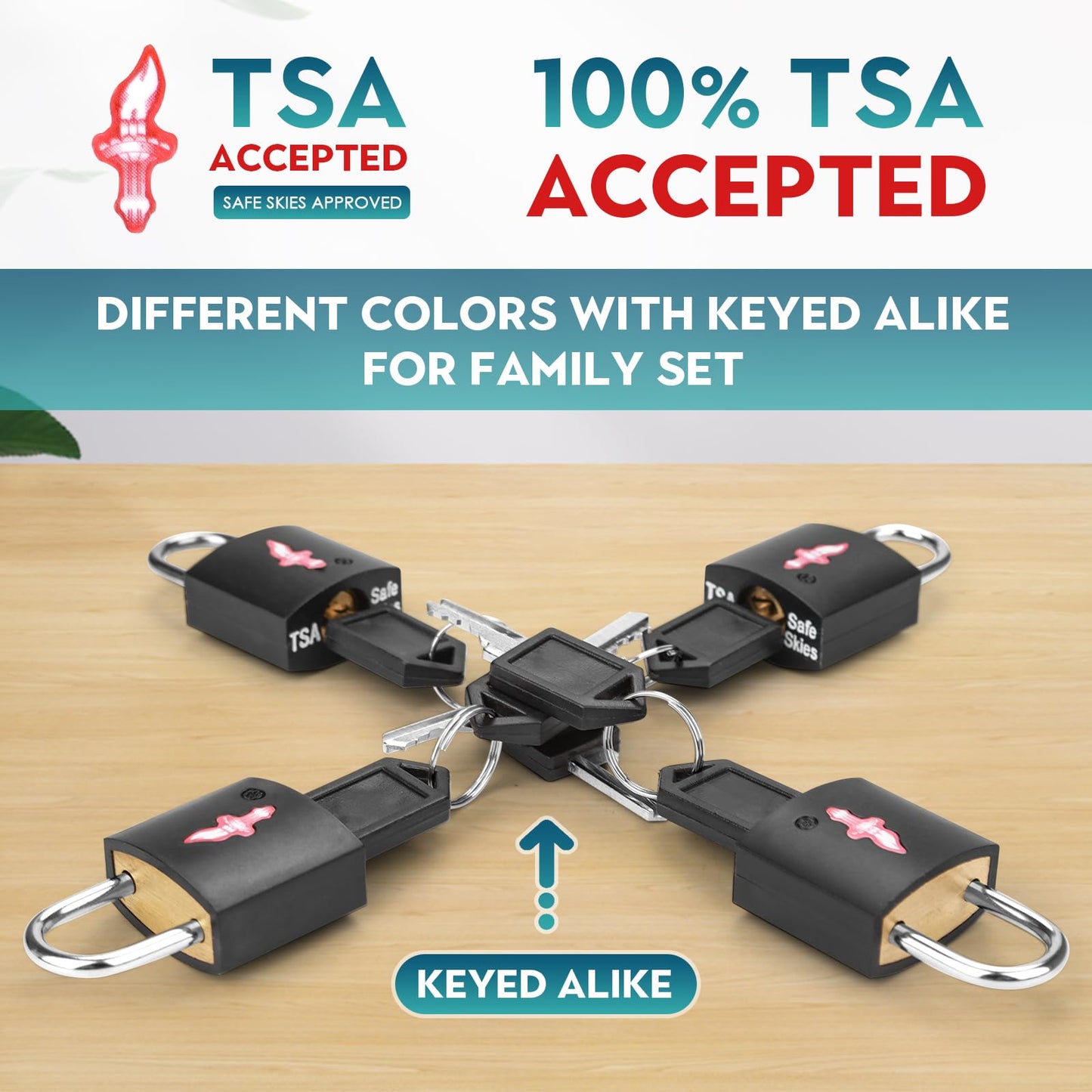 DUALCROWN TSA Approved Locks for Luggage Set of 8 TSA Accepted Key Travel Suitcase Locks Padlock Apply to Locker Lock, Suitcase, Carry On, Backpack, Laptop Bag (Black 8 Pack)
