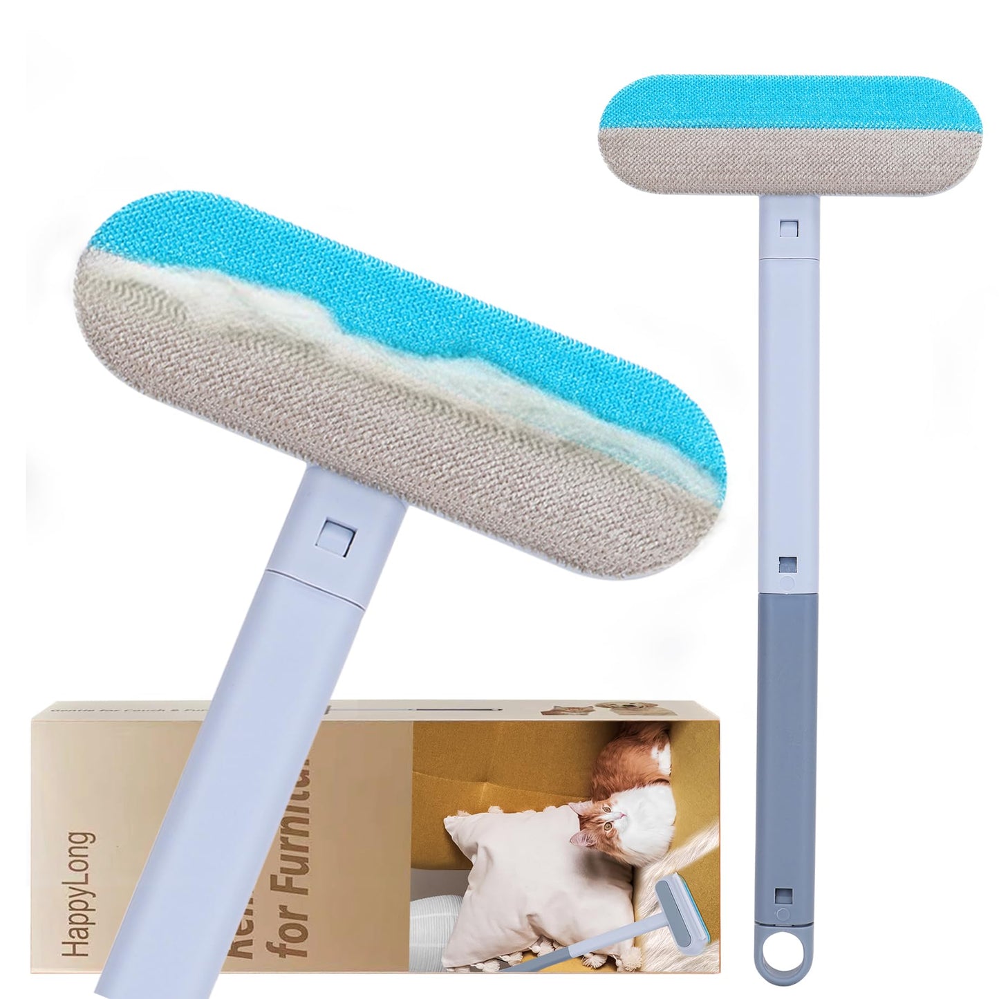 HappyLong Pet Hair Remover for Furniture, Reusable, Washable Lint Brush for Dog and Cat Hair - 17.3Inch Extendable, Gentle on Couches, Carpets, Clothes, Bedding