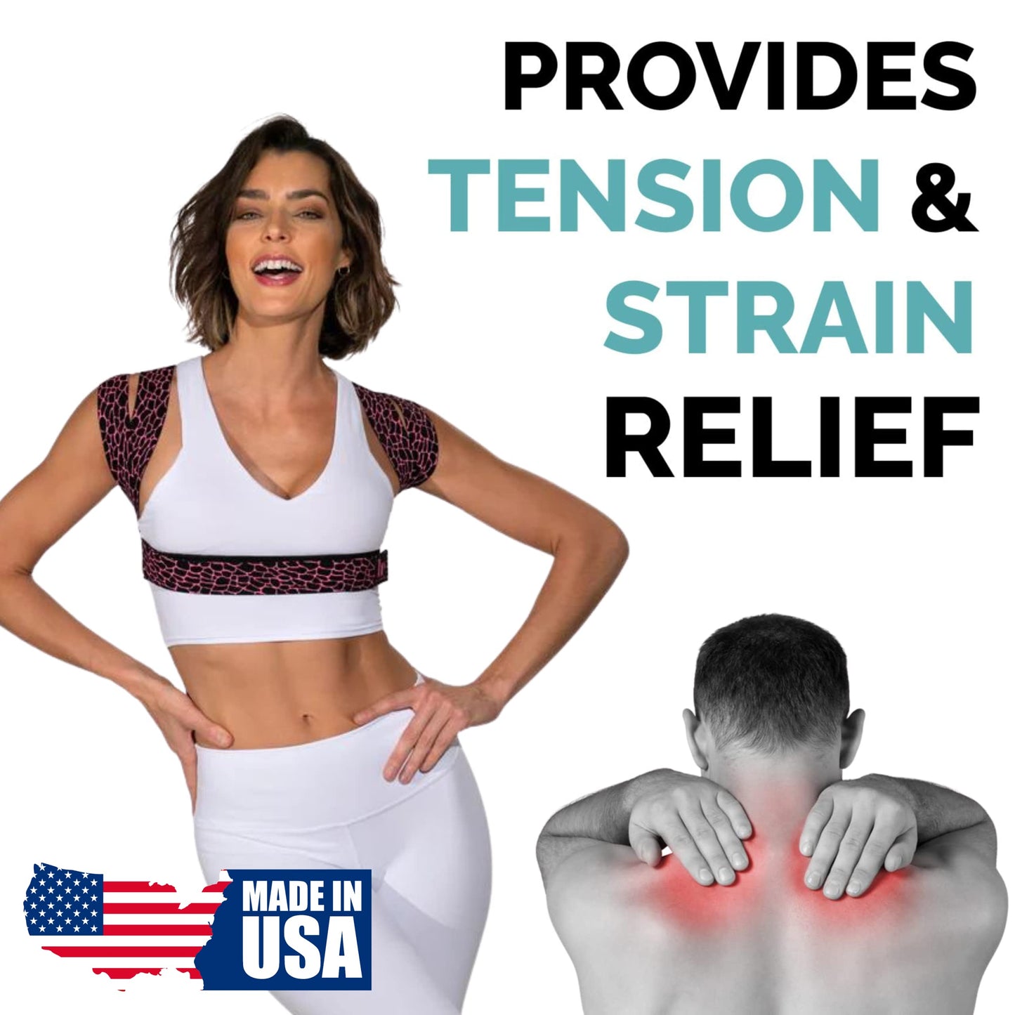 BackEmbrace Posture Corrector for Women and Men - Made in USA - Slim and Adjustable Shoulder Brace - Back Brace for Back Pain Relief - Pink Pebble M/L