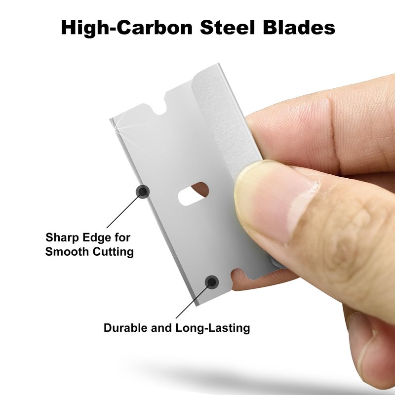 100-Pack Single Edge Razor Blades with Dispenser, Carbon Steel Scraper Blades, each Blades measures 1.5" x 0.75", Fits Standard Scrapers, for Removing Paint, Labels & Stickers, DIY & Professional Use