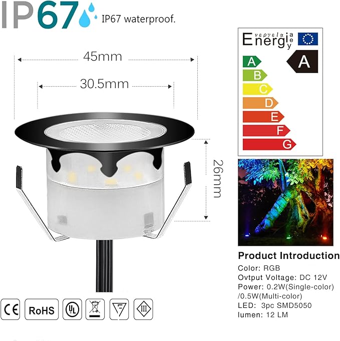 Outdoor Deck Lights Waterproof Multi Color RGB Stainless Steel Outdoor Decoration Lights for Yard Garden Recessed Wood Landscape Pathway Patio Step Stairs (10 Pack,Black Border)