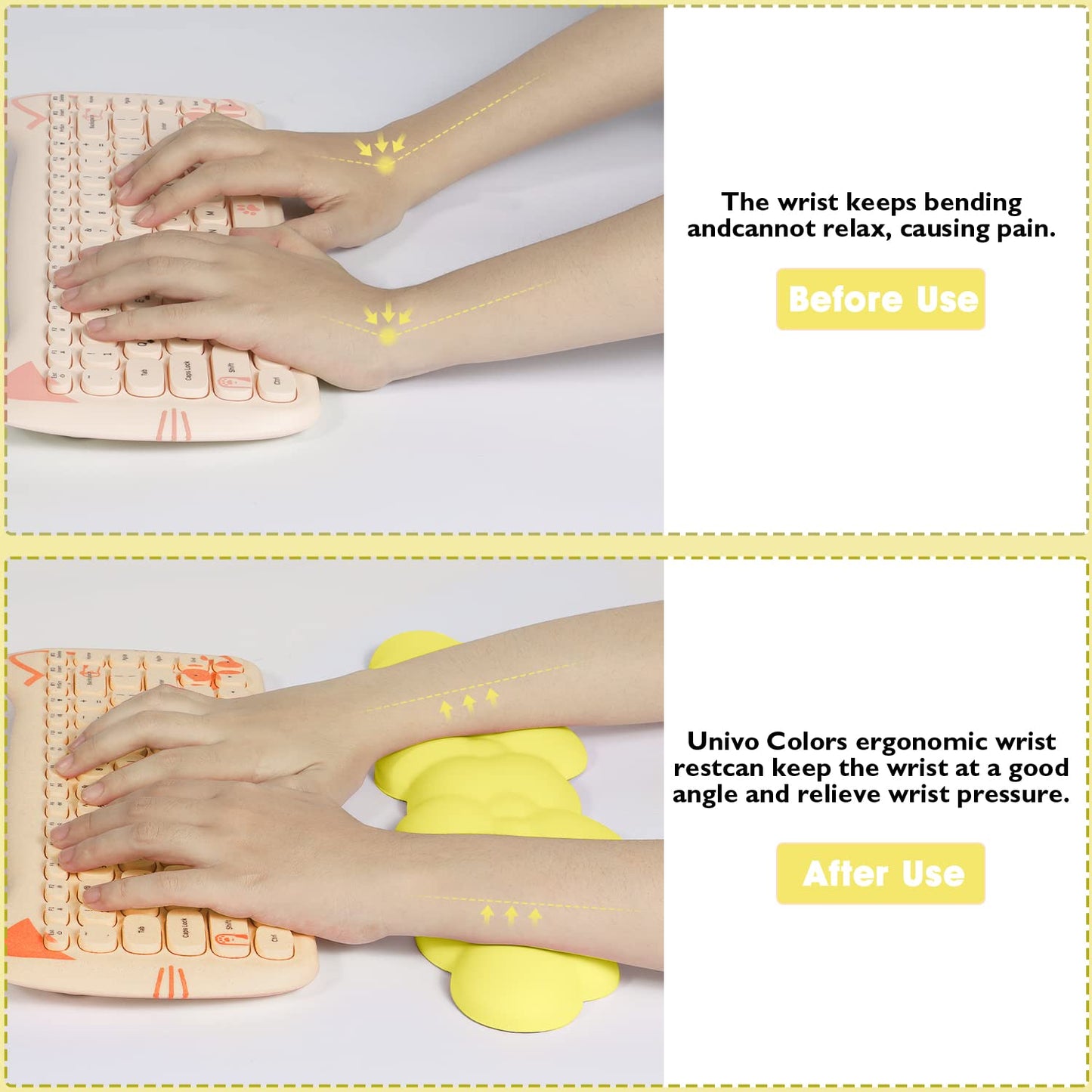 Gaming Keyboard Wrist Rest Pad,Memory Foam Keyboard Palm Rest, Ergonomic Hand Rest,Wrist Rest for Computer Keyboard,Laptop,Mac,Lightweight for Easy Typing Pain Relief (Yellow)