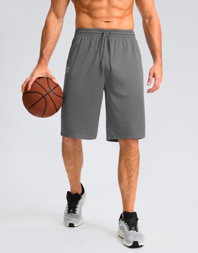 G Gradual Men's Athletic Shorts with Pockets 9" / 11" Long Basketball Shorts Lightweight Quick Dry Gym Workout Shorts for Men(Steel,S)