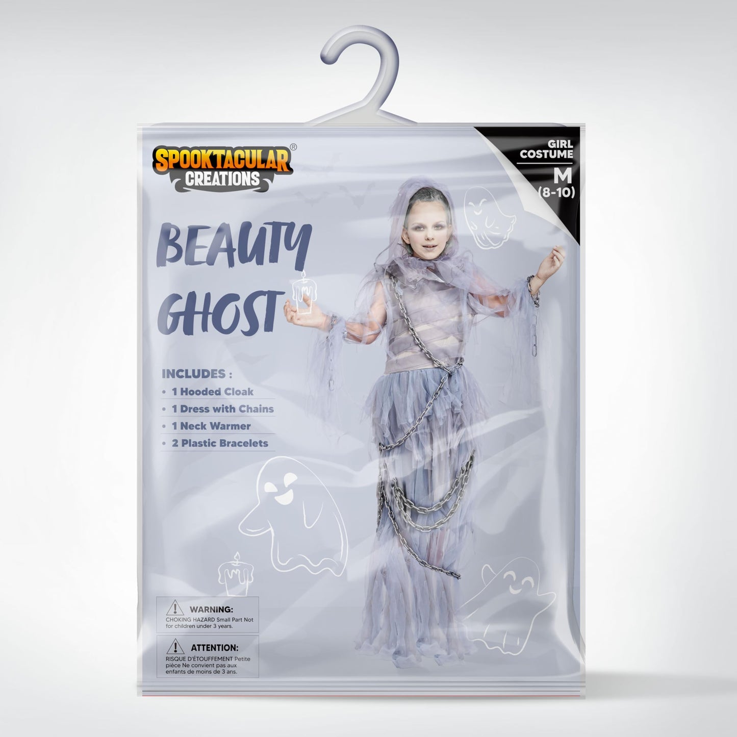 Spooktacular Creations Halloween Haunting Beauty Ghost Girl Costume, Scary Ghost Dress Midnight Costume for Halloween Dress Up Party-XL(12-14yr)