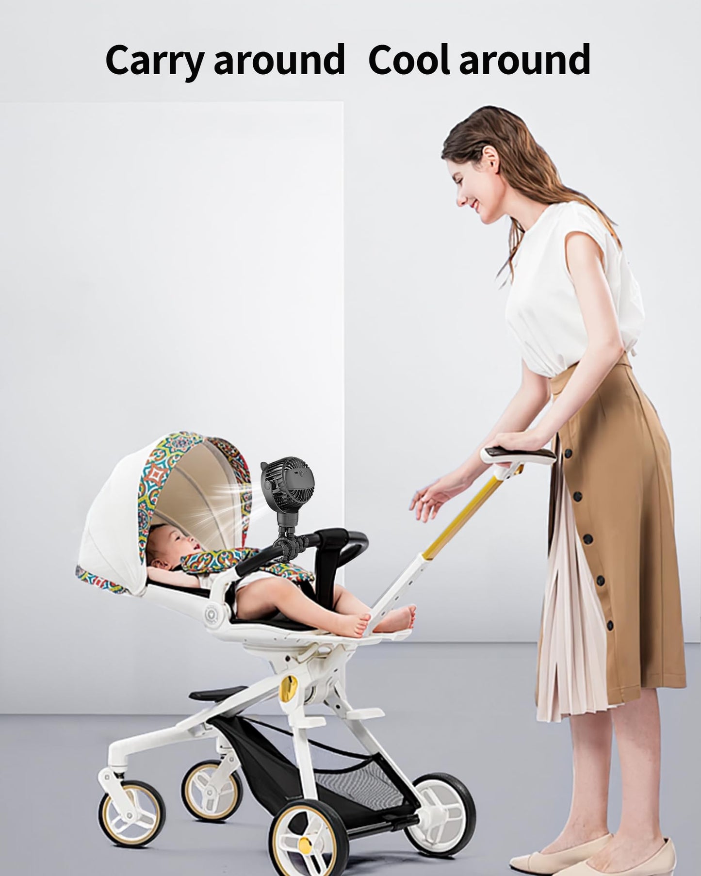 GOTOTO Baby Stroller Fan, Rechargeable Portable Fan with 2000 mAh Battery Operated,3 Wind Speed,360-Degree Rotation,Ultra-Low Noise Level,Safe mini fan for your baby
