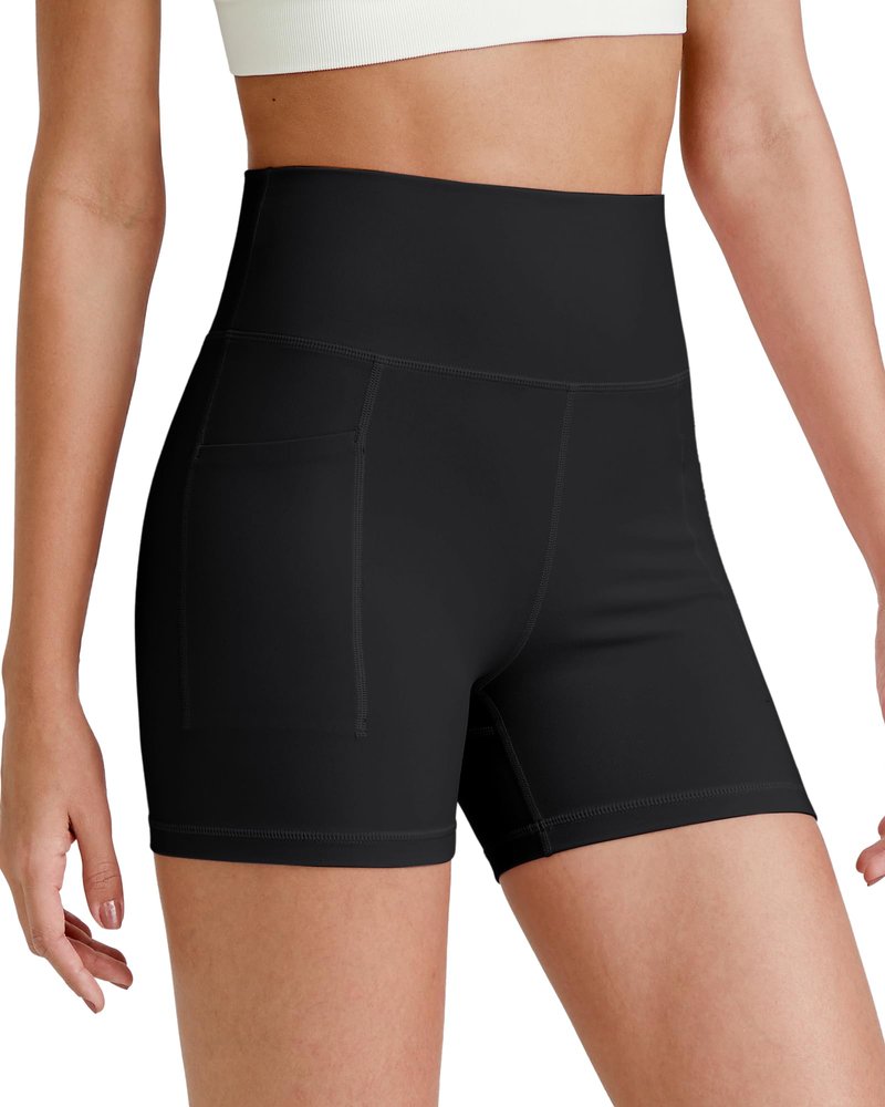 G4Free Biker Shorts for Women Tummy Control High Waisted Yoga Workout Running Gym Shorts with Pockets(Black,6",L)