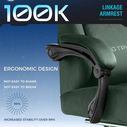 GTPLAYER Gaming Chair Fabric with Pocket Spring Cushion, Big and Tall Gamings Chairs 350LBS High Back Computer Chair with Footrest for Adults Lumbar Support Swivel Game Chair for Office Gaming Green