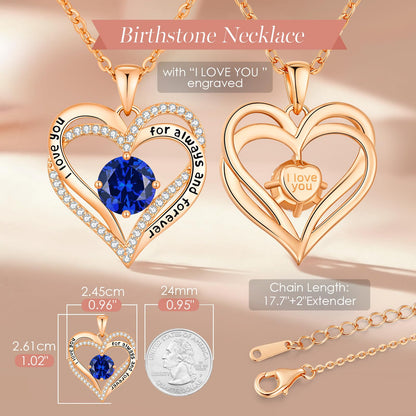 CDE Valentine's Day Gift Forever Love Heart Necklaces for Women, Wedding Anniversary, Birthday Mothers Christmas Day Gifts for Mom, Mother, Wife, S925 Silver Jewelry with Birthstone Pendant