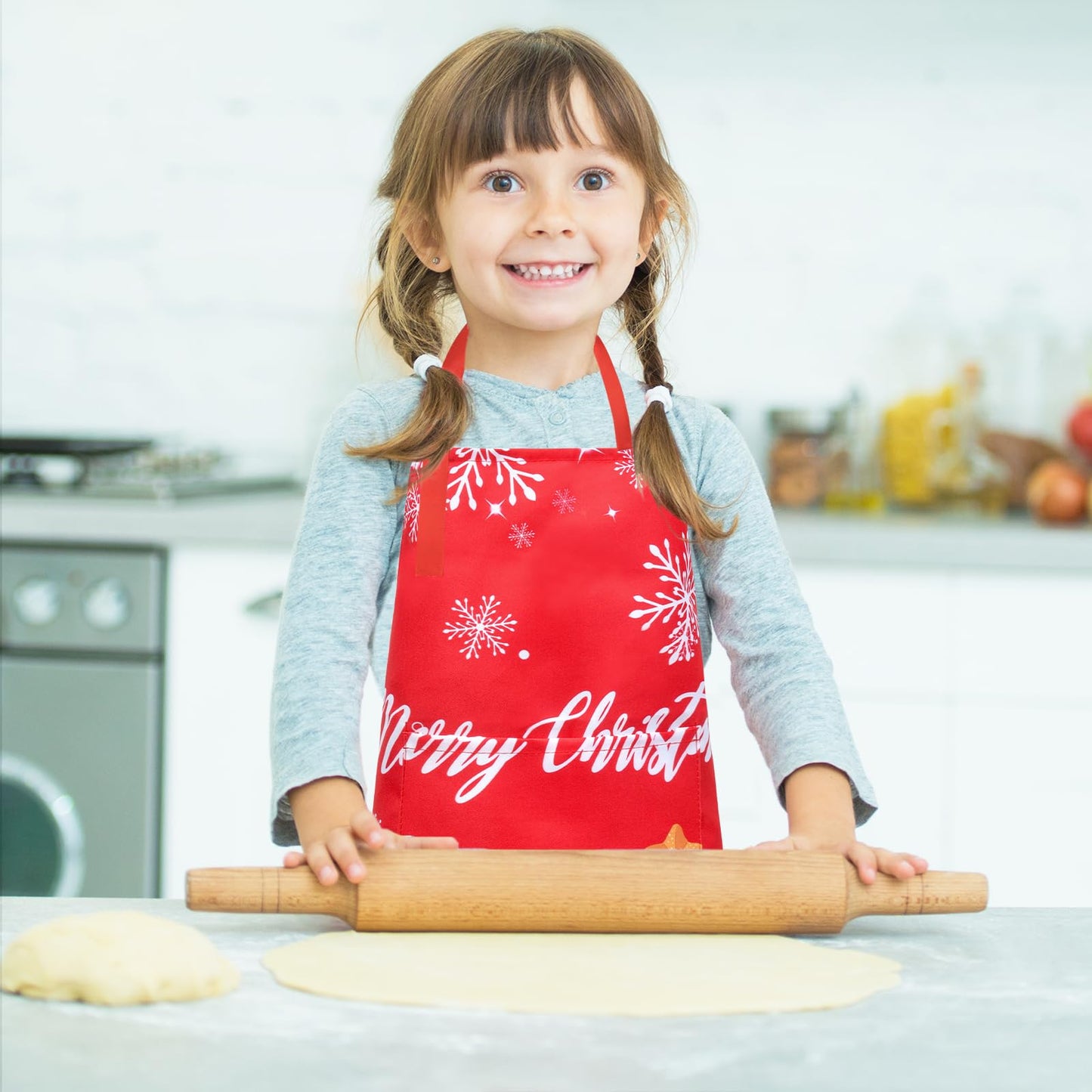 PASHOP 2 Pack Kids Christmas Apron Toddler Christmas Apron With Pockets for Kids Girls Boys Cooking Baking Painting