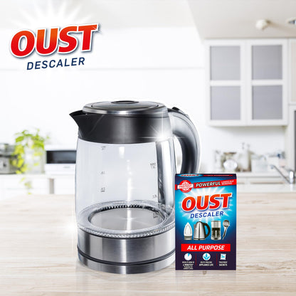 Oust Powerful All Purpose Descaler, New Formula, Limescale Remover – Ideal for Kettles, Coffee Machines, Irons and Shower Heads, 3 Sachets x 6 (18 Sachets Total)