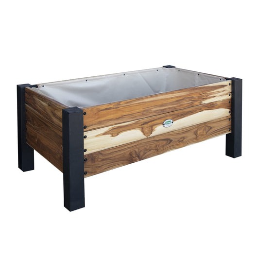 Backyard Discovery 48" Teak Wood Garden Bed Planter Box with Galvanized Steel Legs, Mesh Liner for Outdoor Gardening, Patio, Balcony, Deck, Porch