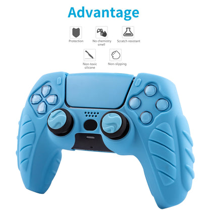 CHIN FAI Ergonomic Soft Grip Skin Compatible PS5 Controller Cover, Anti-Slip Silicone with 6 Thumb Grips Accessories Set for PlayStation 5 (Starlight Blue)
