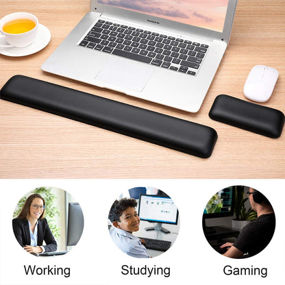 Aelfox Leather-Gel Ergonomic Keyboard and Mouse Wrist Rest Set, Support Pad Relieve Wrist Pain for Full Size Gaming Keyboard and Mouse, Laptop, Computer, Home, Office
