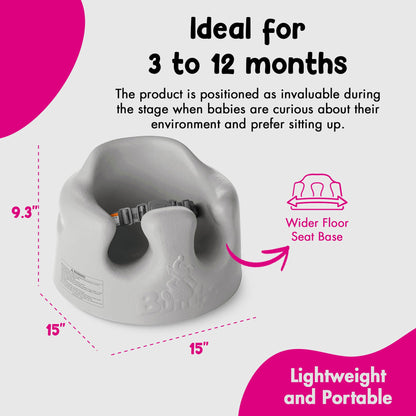 Bumbo Baby Infant Soft Foam Comfortable Support Wide Floor Seat with 3 Point Adjustable Harness for Ages 3 to 12 Months, Cool Grey