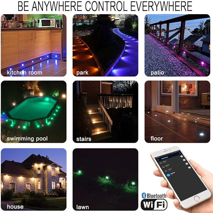 WiFi RGBW LED Deck Lights Kit, 30 Pack φ31mm Smart Low Voltage Recessed Outdoor Deck Lighting IP67 Waterproof for Garden Path Step Stair Soffit Decor, Compatible with Alexa/Google Assistant