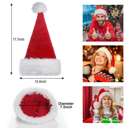 HUICOCY Santa Hat,Unisex Velvet Fabric Christmas Hat with Comfort Lining&Plush Brim, Xmas Santa Holiday Hats for Adults