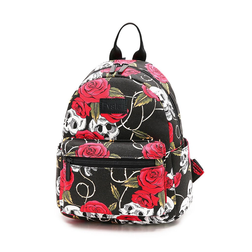 Fvstar Skull Girls Backpack Purse Mini Women Backpack Teens School Satchel Cute Lightweight Purse Casual Outdoor Travel Daypack for Birthday Gifts