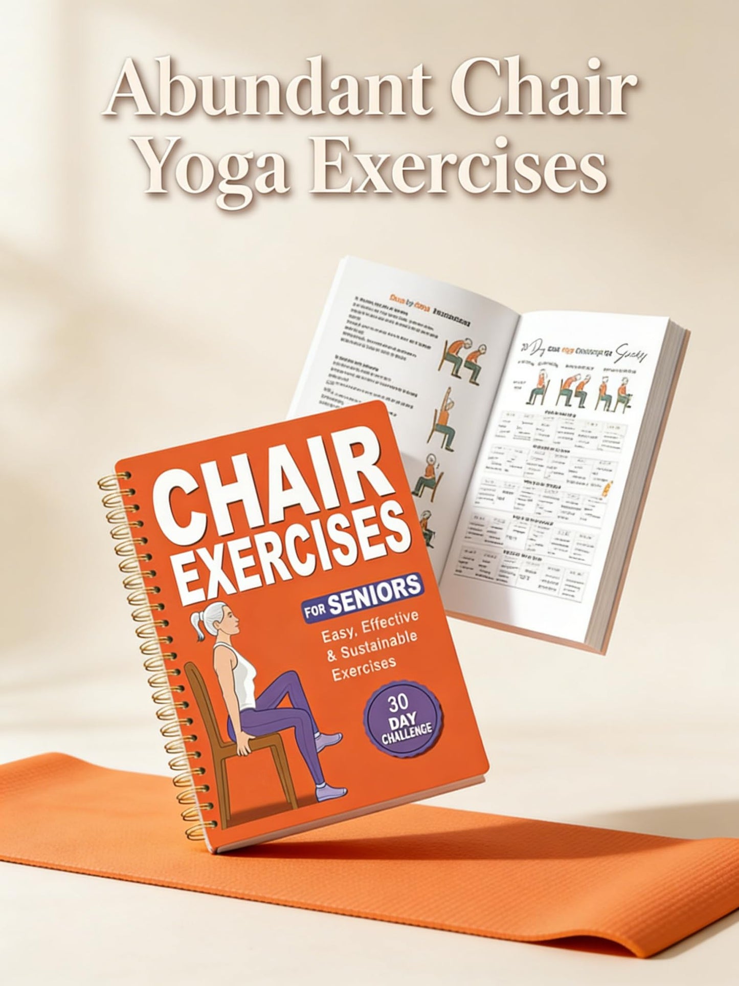Chair Yoga Book for Seniors Over 60, Orange Cover with Exercise Chart, Gentle Poses for Weight Loss and Mobility, Senior Workout Guide for Beginners