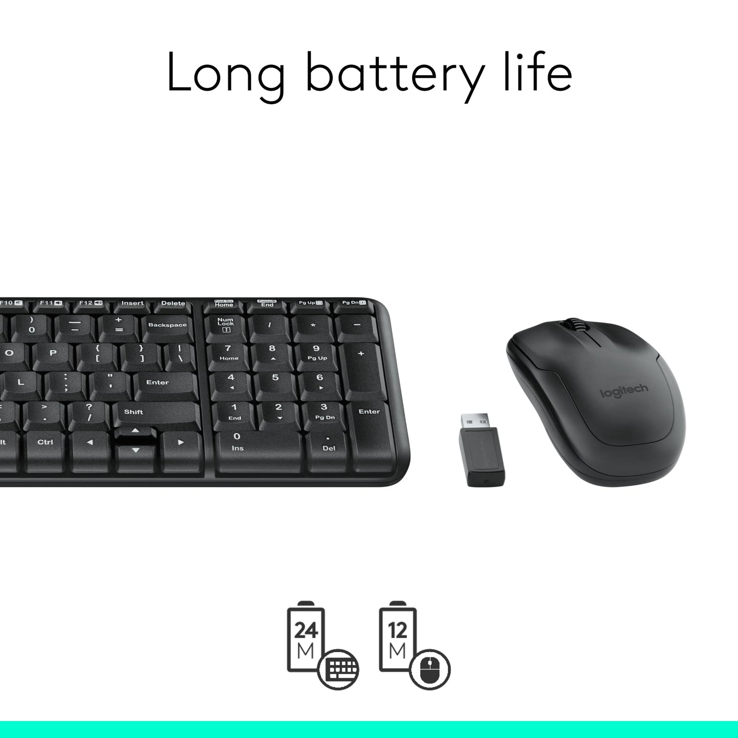 Logitech MK220 Compact Wireless Keyboard and Mouse Combo for Windows, 2.4 GHz Wireless with Unifying USB-Receiver, 24 Month Battery, Compatible with PC, Laptop, QWERTY UK English Layout - Black