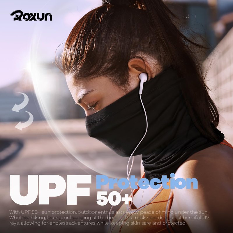 ROXUN 4 Pack Neck Gaiter, Cooling Breathable Face Mask UV Protection Scarf Hiking Bandana for Men/Women Black+White+Gray+Light Gray