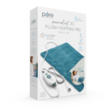 Pure Enrichment PureRelief XL Heating Pad - 12" x 24" Electric Heating Pad for Back Pain & Cramps, 6 Heat Settings, FSA/HSA Eligible, Soft Machine Wash Fabric, Auto-Off & Moist Heat (Zen Green)
